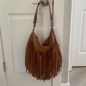 Frye leather fringe hobo bag